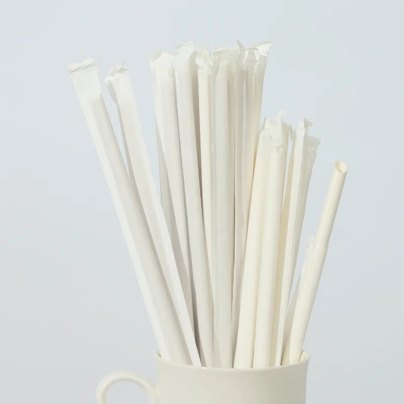 White 8*200MM Individually Wrapped Coffee Size Biodegradable Paper Drinking Straws - Extra Durable and Eco-Friendly--3000 Pcs