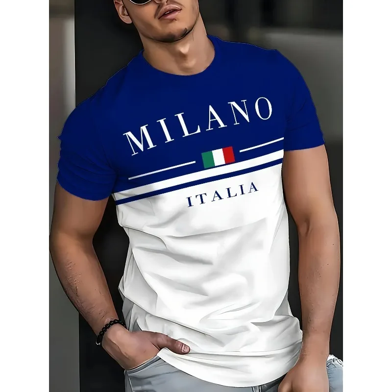Soft Breathable Letter Pattern 3D Prited Men's Short Sleeve Casual Tops O-neck T-shirt High Quality Loose Streetwear Slim Fit