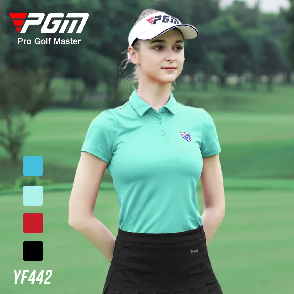 PGM Summer Golf Shirts Ladies Short-Sleeved T Shirt Sports Slim Clothes Women Quick-Dry Breathable Golf Tennis Clothing YF442