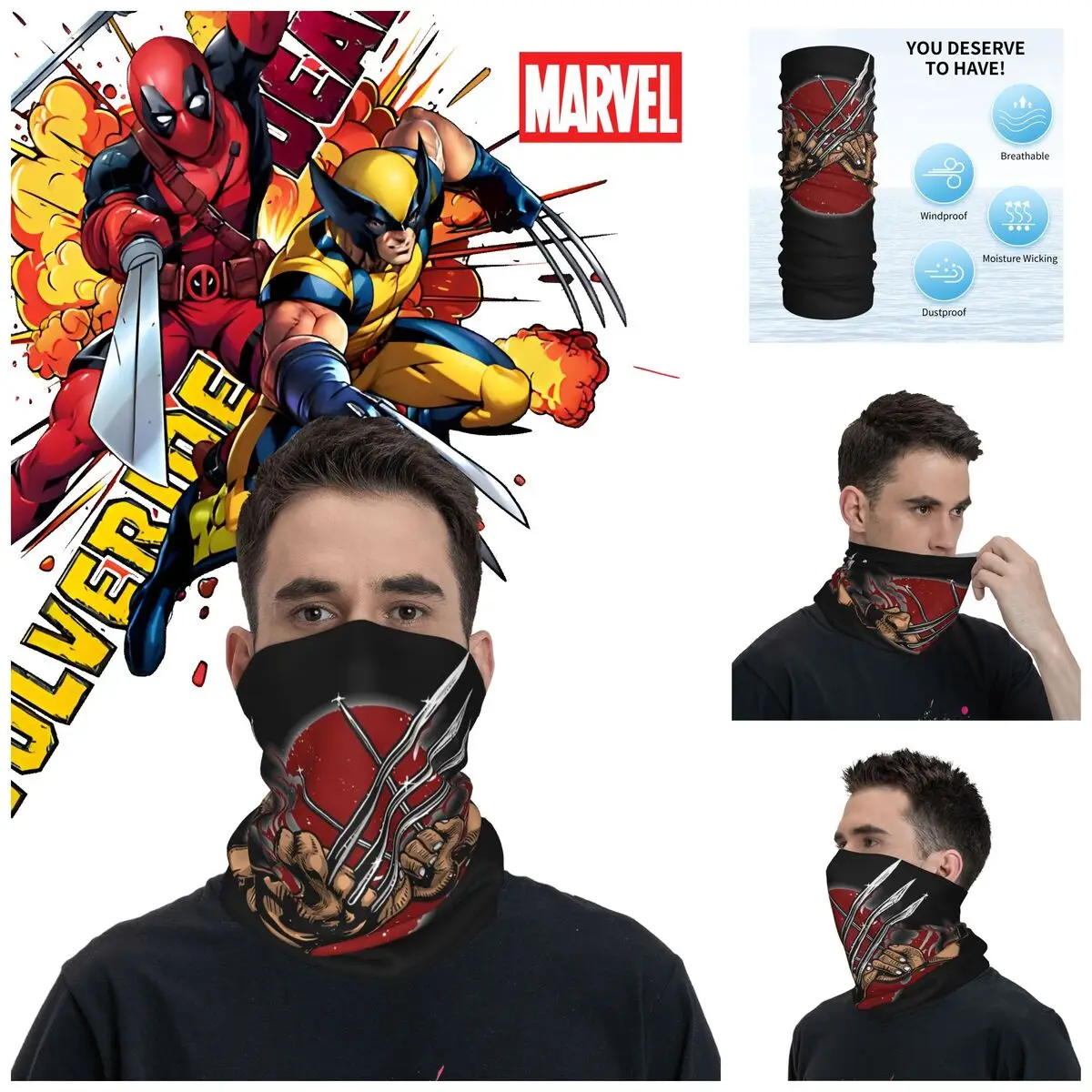 Mascarilla facial con estampado de Deadpool y Lobezno para hombre y mujer, Bandana de Motocross Unisex para todas las estaciones