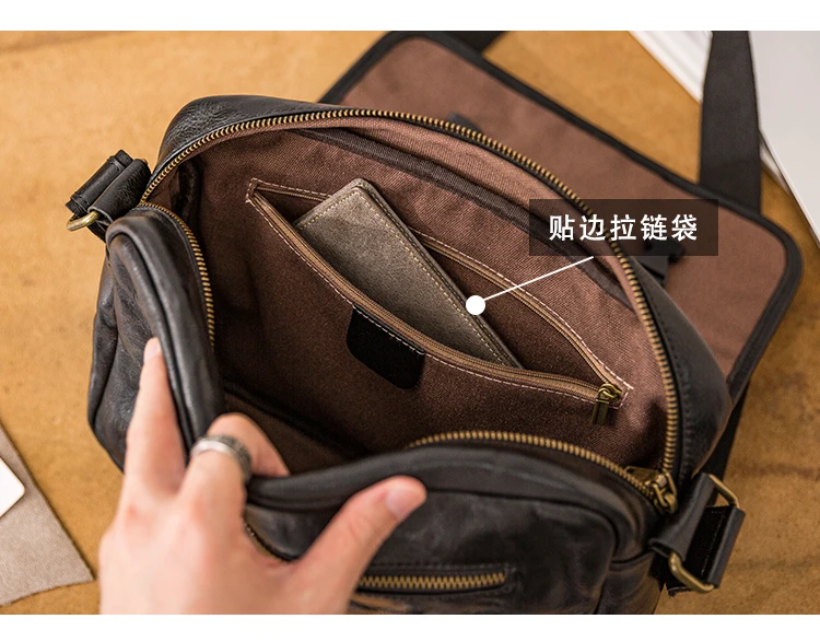 Fashion casual vegetable tanned leather men's large-capacity shoulder bag outdoor daily commuting genuine leather crossbody bags