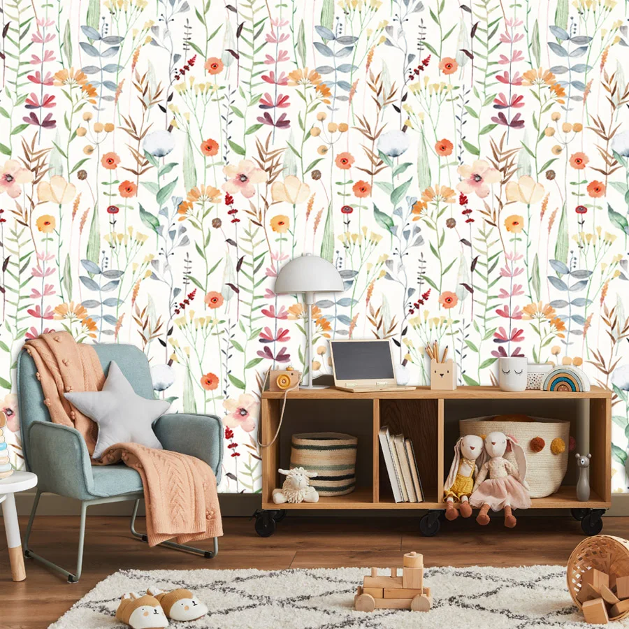 12+ Pastel Botanical Wildflower Design Watercolor Art Wallpaper Soft Floral Garden Decor for Living Room Bedroom Nursery Mural