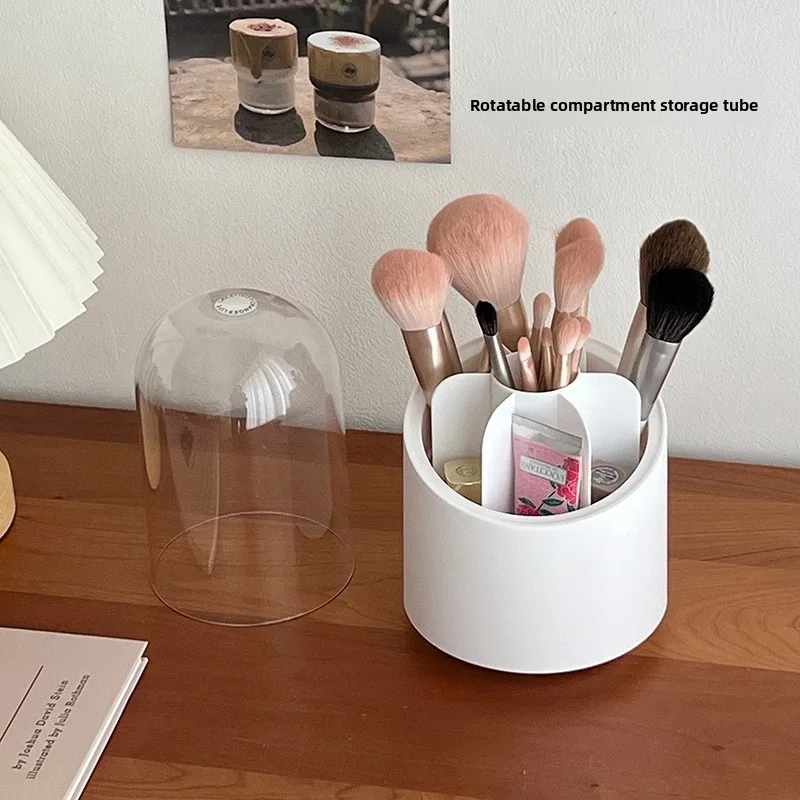 360° Rotating Makeup Brush Holder Large Capacity, Dustproof Cosmetic Storage Organizer, Multi-Compartment Desktop Pen Holder view 3