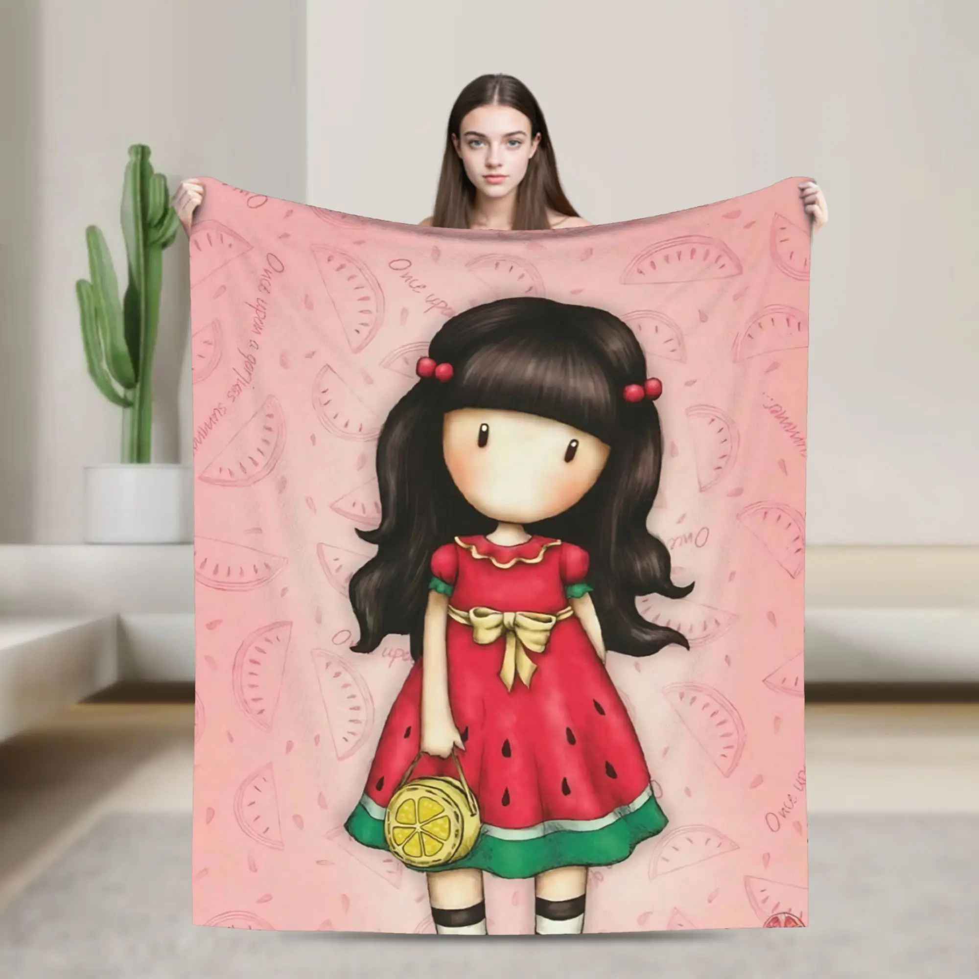 S-Santoro G-Gorjuss Blankets Flannel Summer Air Conditioning Watermelon Portable Lightweight Throw Blankets Bedspread