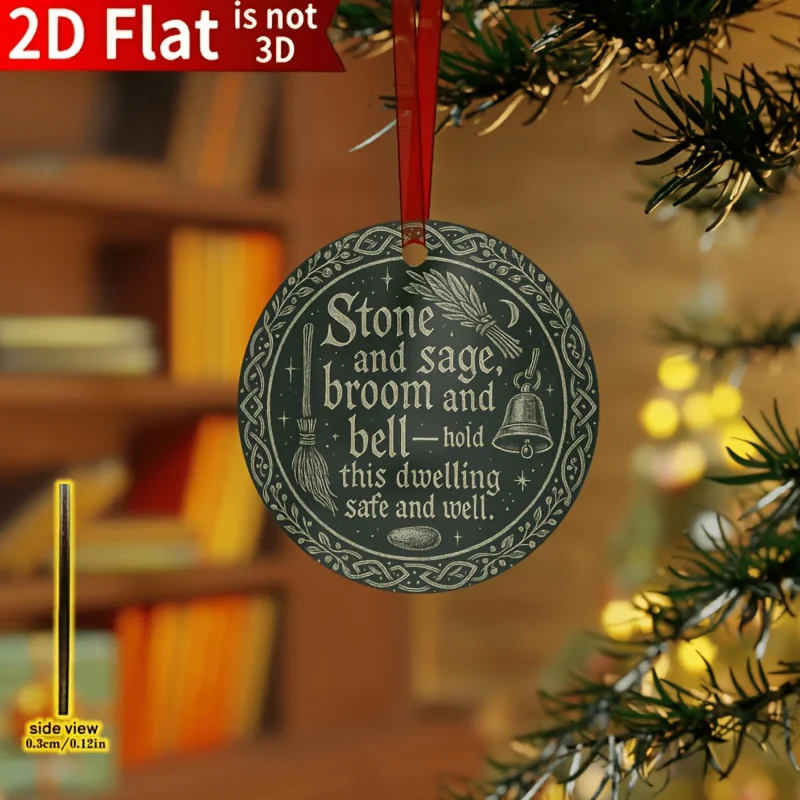 2D Flat Printing 1pc House Blessing Wooden Hanging Decoration, Witch Celtic Knot Round Hanging Ornament, Stone And Rosemary Broo