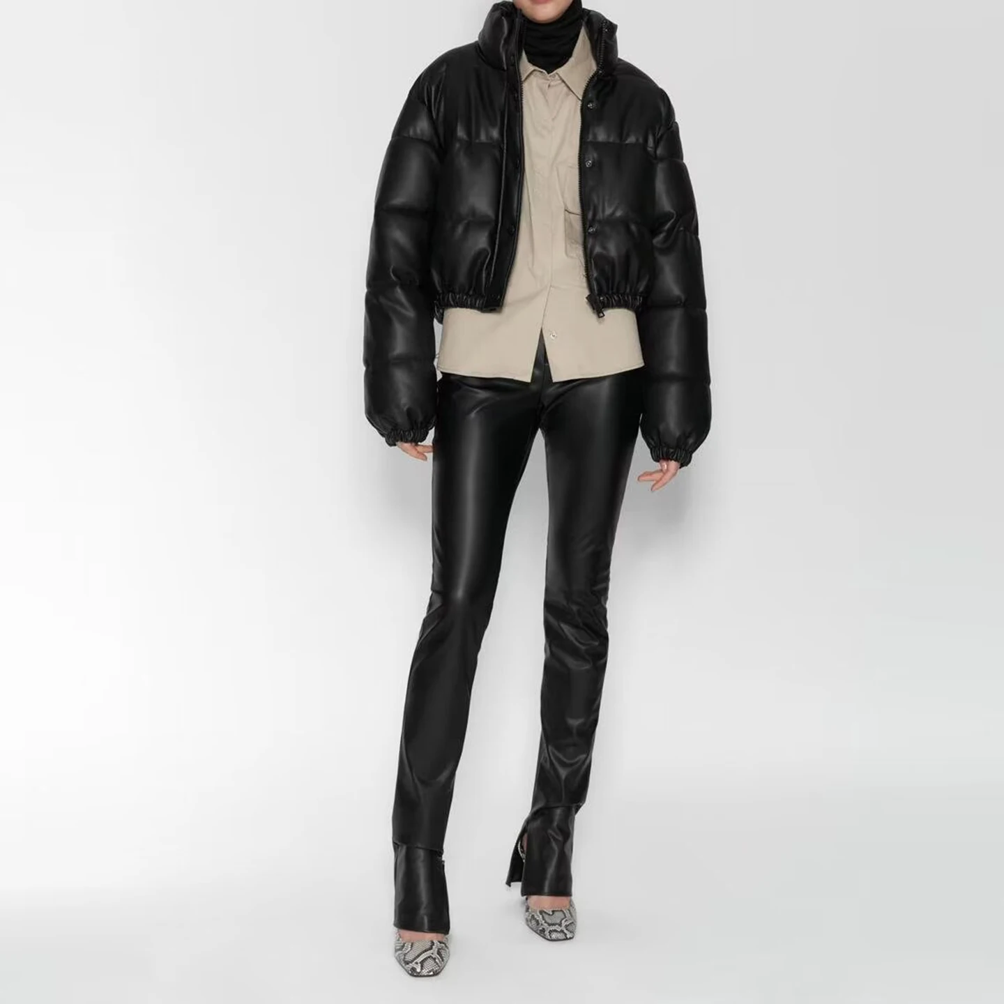 Z المرأة Faion ort الجلود Jaet ملابس خارجية غير رسمية متعددة الاستخدامات الوقوف صالح طويل Sve زر إغلاق خريف 2025