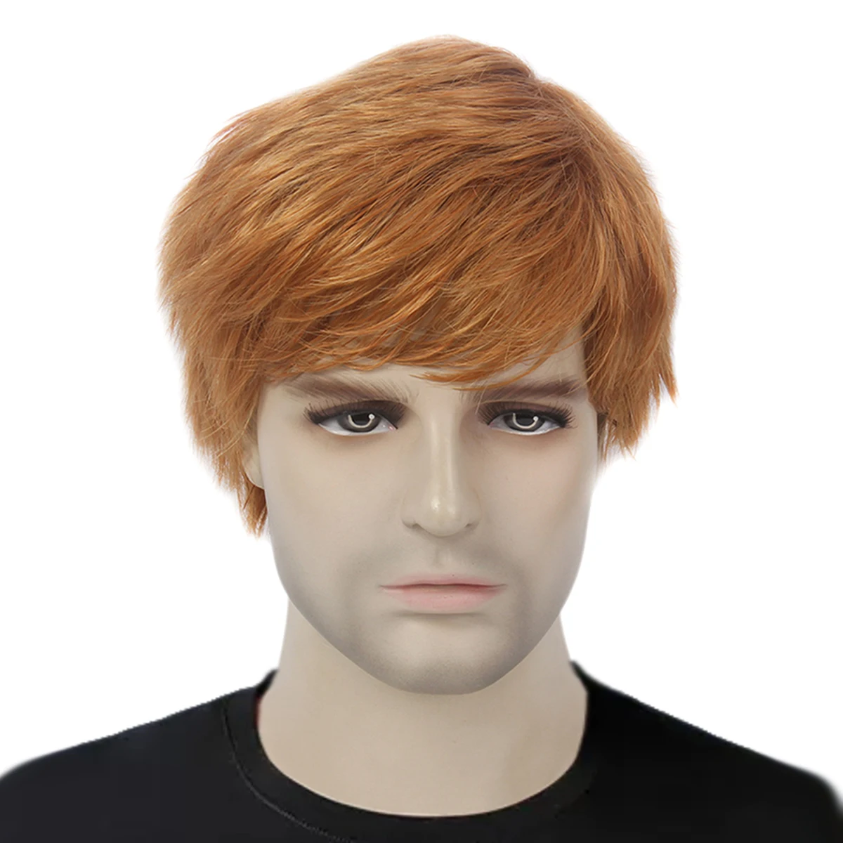 REEWES Orange Short Wig With Bang Natural Straight Layerd  Synthetic Hair For Mens Daily Halloween Christm Party Anime Cosplay