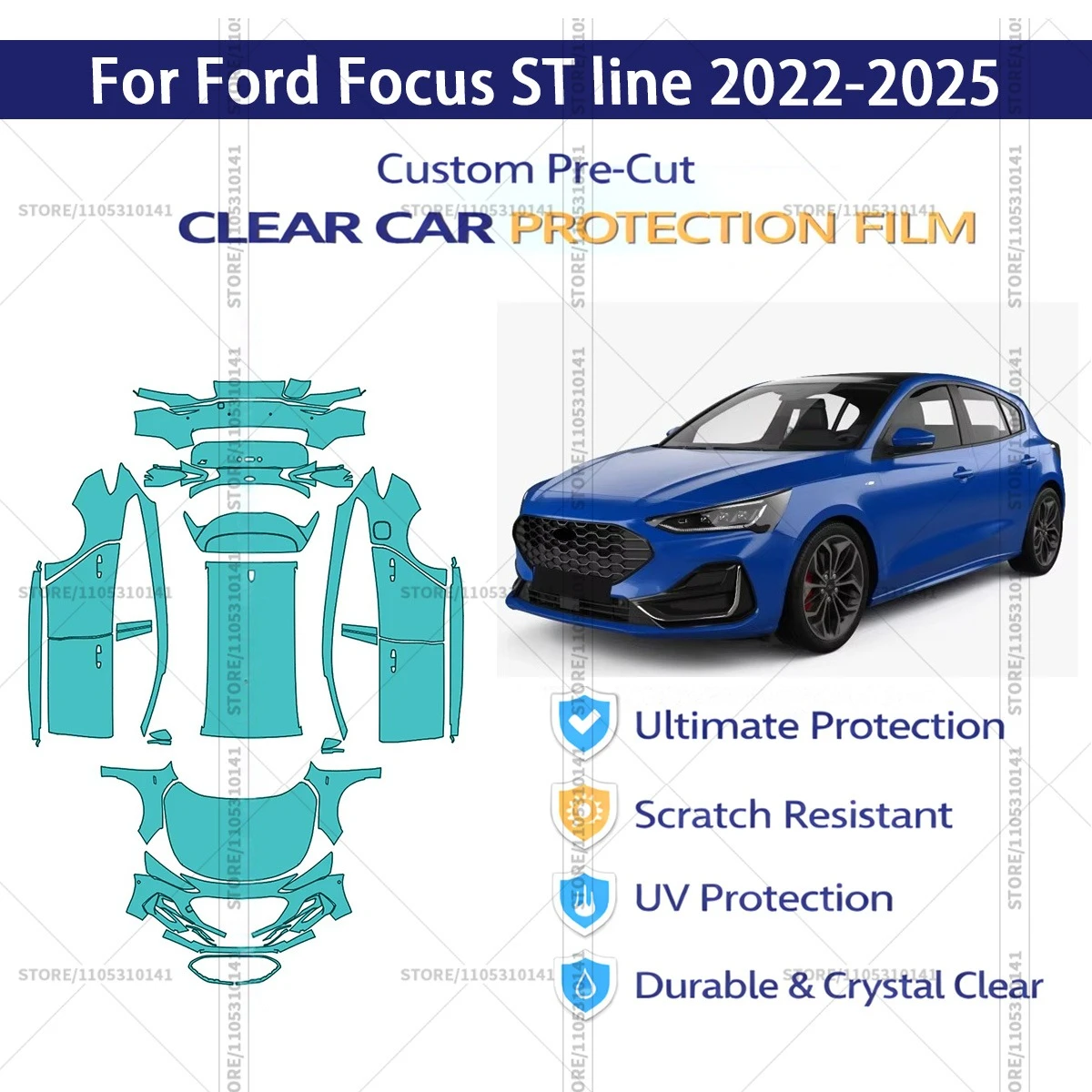 

Pre-Cut Paint Protection Film PPF Transparent Car Film Automotive PPF Full Vehicle For Ford Focus ST line 2022-2025
