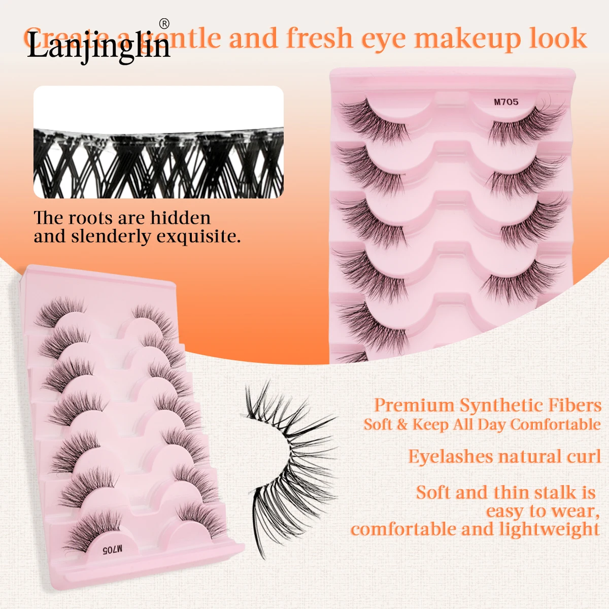 Lanjinglin 7 paia ciglia finte lunghe naturali mezze ciglia morbide soffici ciglia di visone 3D ciglia all'ingrosso ciglia spesse cils