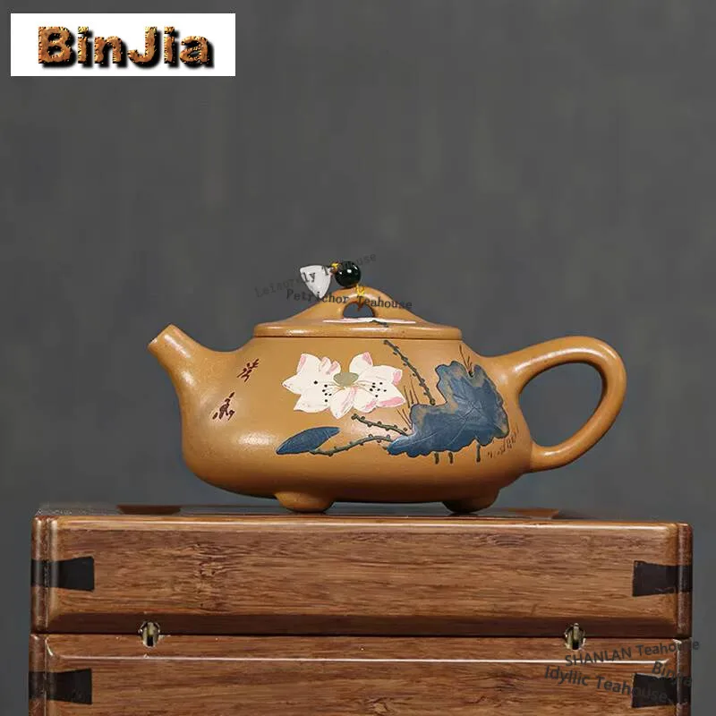 

240ml Classic Yixing Purple Clay Teapot Handmade Lotus Leaf Stone Scoop Pot Raw Ore Section Mud Tea Soaking Kettle Zisha Tea Set