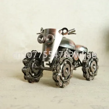 Chain beach snowmobile model, motorcycle tricycle model, vintage ornament, wheels can rotate, boy gift