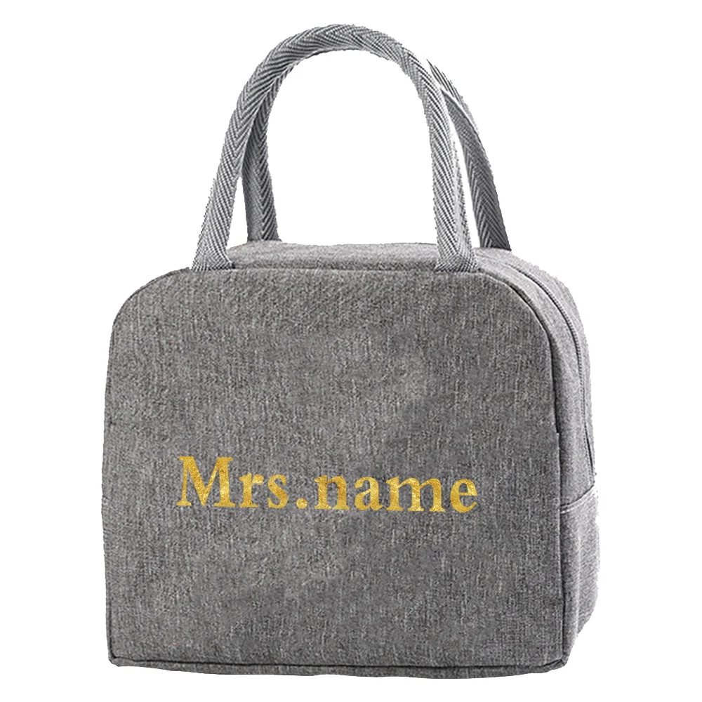 Personalized Customization Name Grey Insulated Lunch Bag Thickened Food Storage Outdoor Travel Picnic Bag Bento Bag
