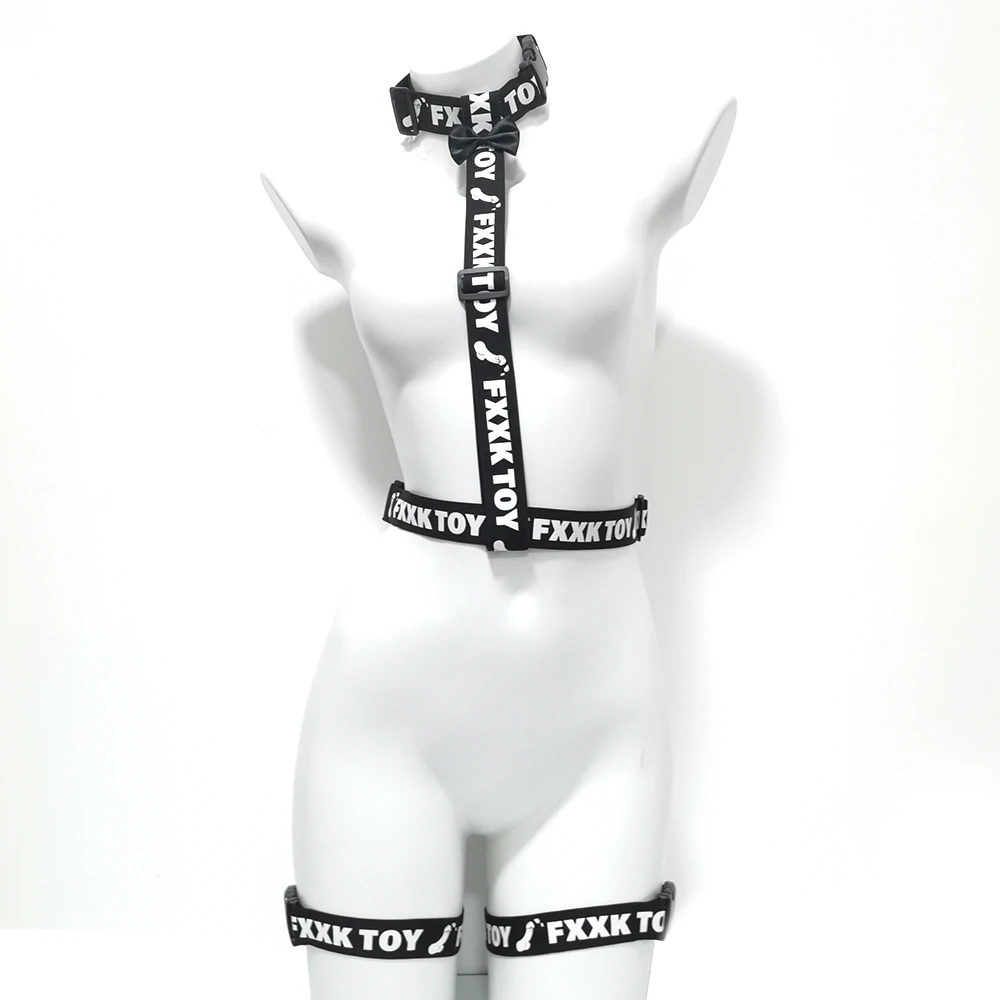 

FXXK Toy Bondage Strap On Harness Leather Bondage Set Optional Bow Collar and Leg Leash Adjustable Rope Harness