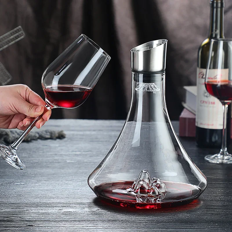 High Grade Guanshan Style Decanter High Borosilicate Glass Wine Bottle Wine Dispenser Snow Mountain Shape 1800ml Red Wine Bottle