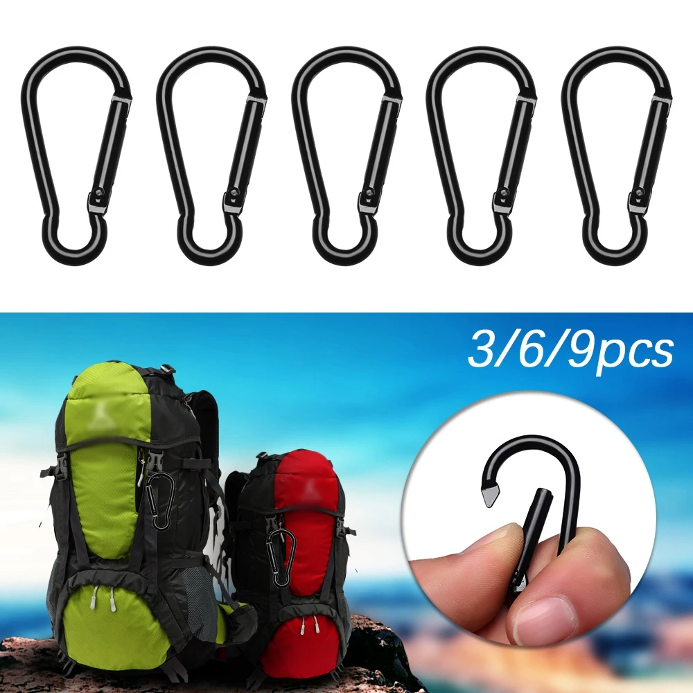 3/6/9pcs Aluminum Alloy Climbing Camping Hiking Outdoor Water Bottle Hooks D Carabiner Keychain Snap Clip