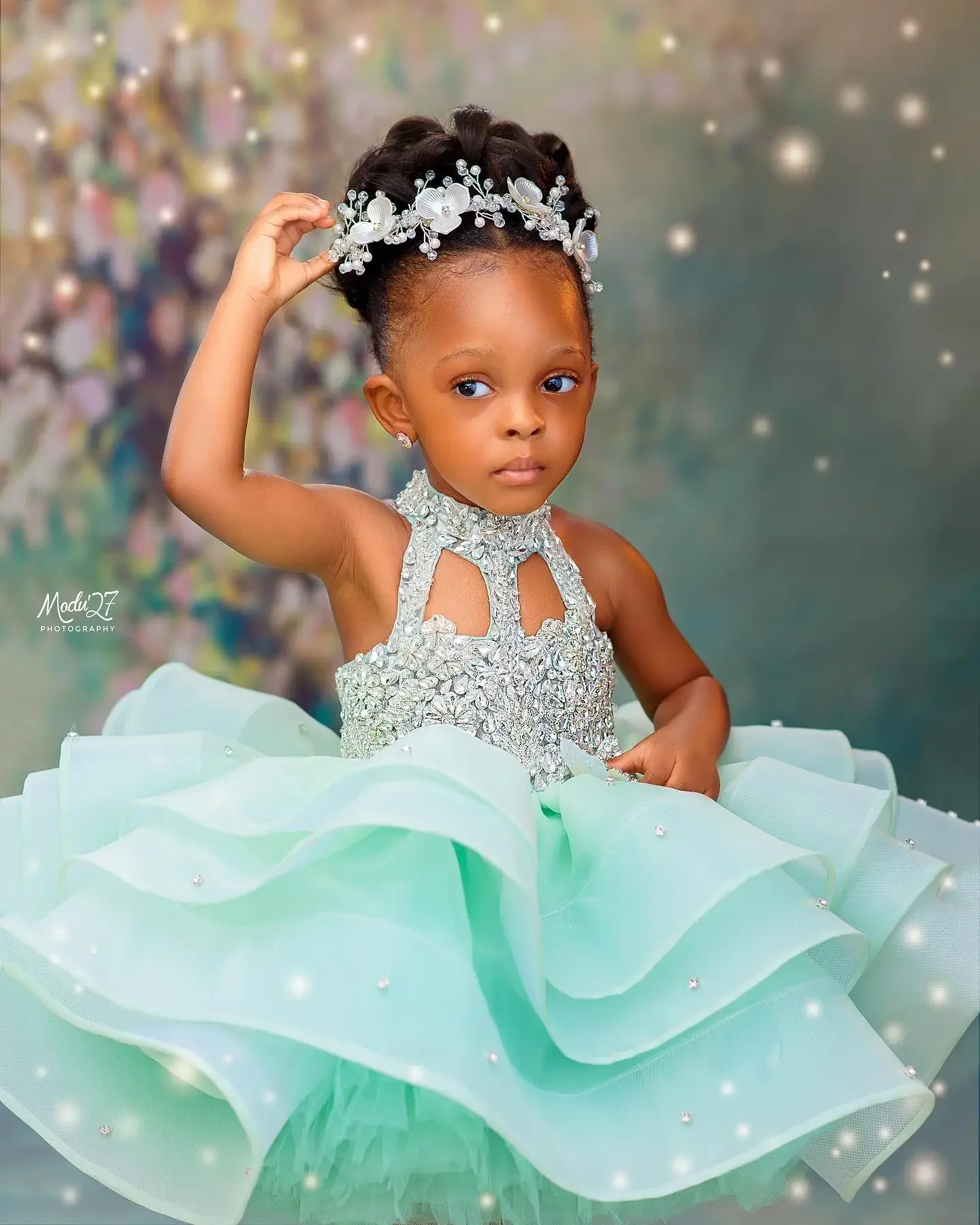 Customized Mint Green Kids Birthday Party Dresses High Neck Short Flower Girl Dresses for Wedding Baby Girls Prom for Photoshoot