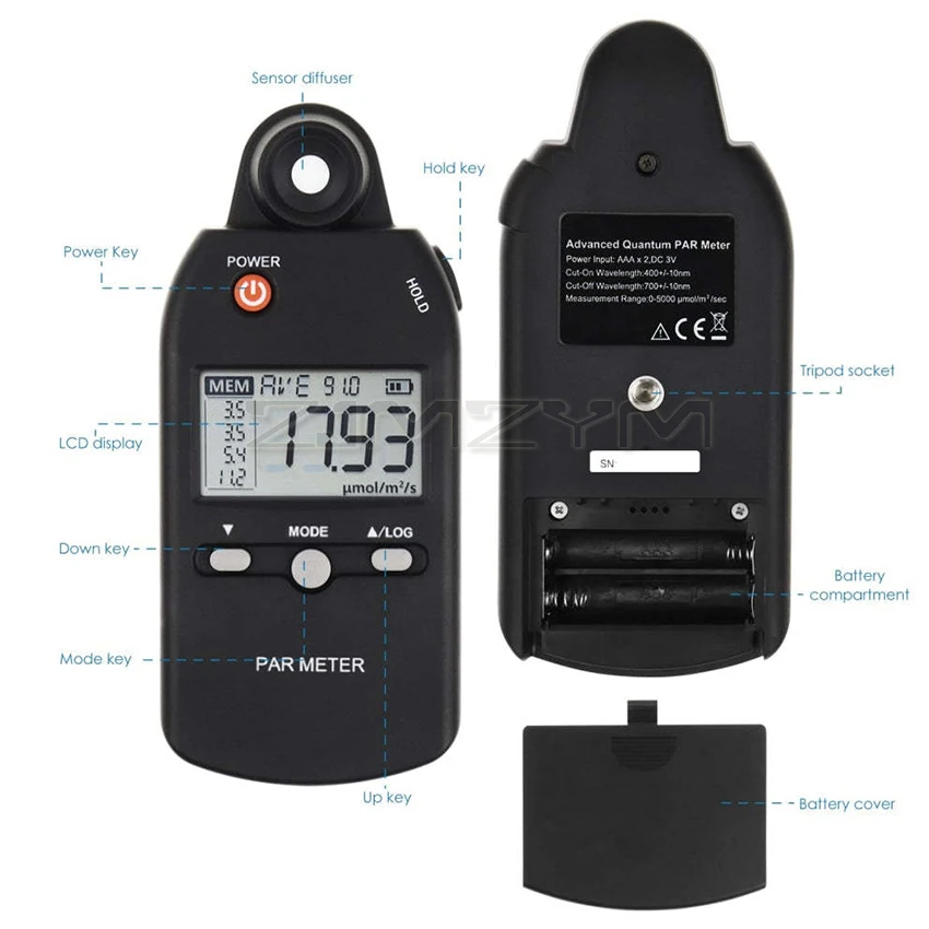 Imagem -05 - Medidor Par Portátil para Planta Interior e Exterior Sensor Quântico Avançado Medir Crescer Intensidade de Luz Lux Ppfd Tester