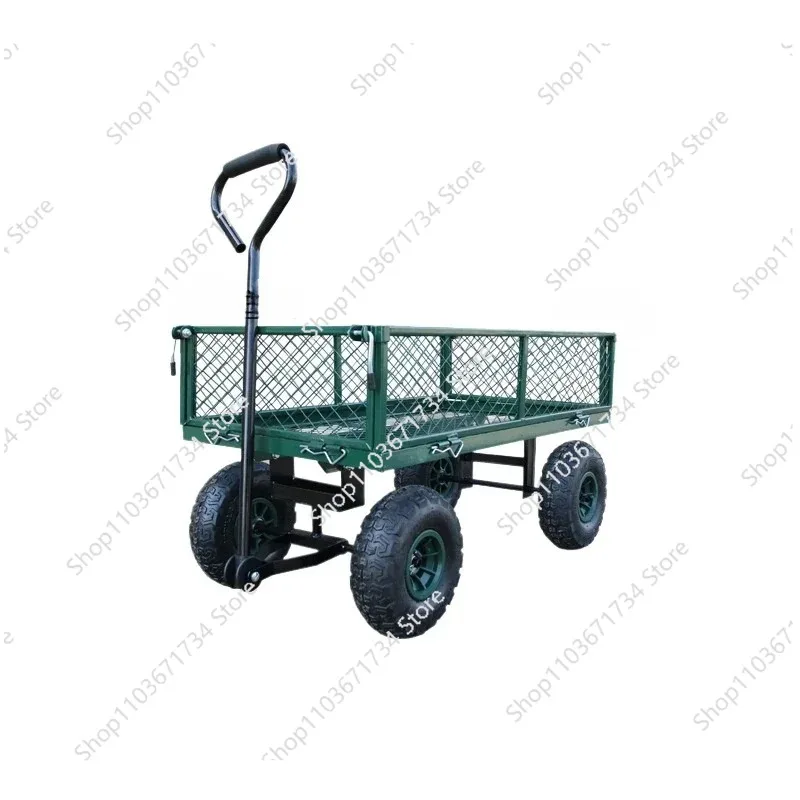 

Garden Wagon Trolley Household Courtyard Camping Lawn 4 Wheel Barrow Outdoor Steel Folding Cart Beach Wagon Cart