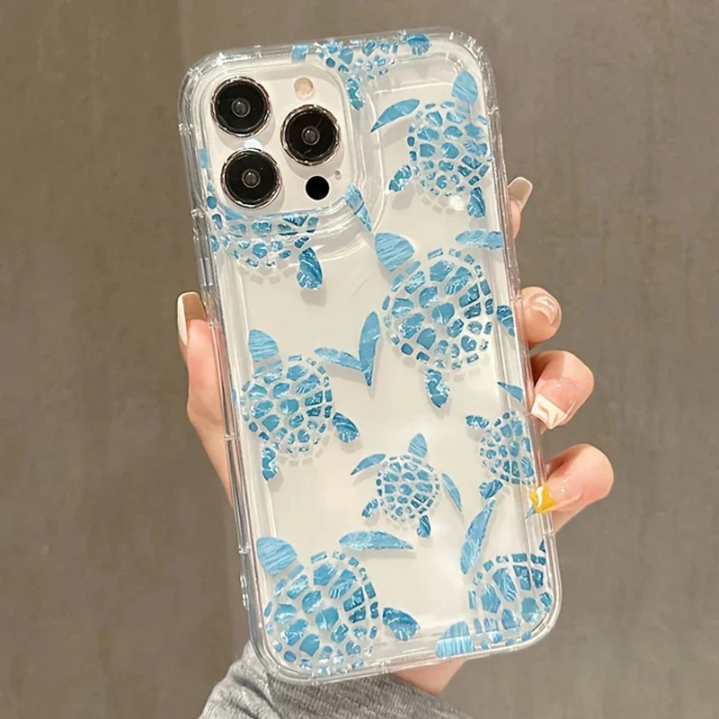 Summer Ocean Turtle Pattern Transparent TPU Case for Samsung Galaxy A15 A55 A14 A32 A52 A35 S24 S23 S22 Ultra S21 FE Plus Cover