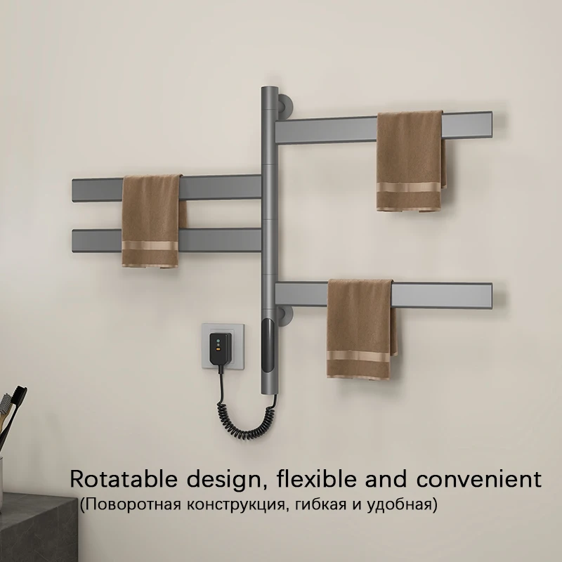 Bathroom Towel Warmer Stainless Steel Rotatable Heated Towel Rack Smart Display Electric Towel Rail Household Towel Radiator