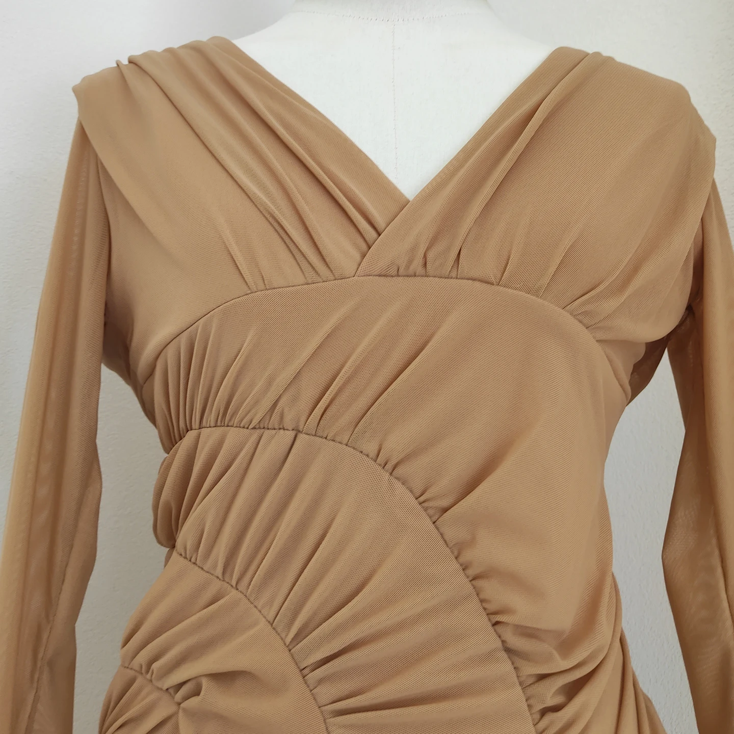 New Fashion Night Club Party Short Dress Luxury Design Long Sleeve Draped Mesh Birthday Dresses Evening Prom Celebrity Gowns