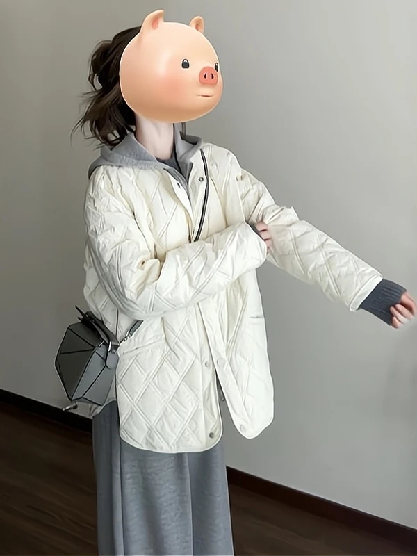 

Korean Brand Women's Large Size Cotton Jaet Quilted Lightweight ort Outerwear Faionable id Design Spring Autumn Wear