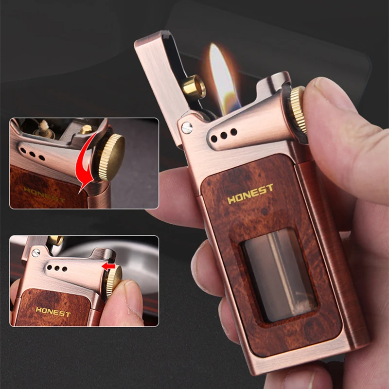 

Creative Ejection Ignition Kerosene Lighter Transparent Large Capacity Fuel Tank Retro High-end Lighter Unique Appearance