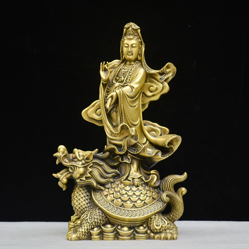 large HOME Decorative Buddha statue Dragon longevity Guanyin bodhisattva copper Bless family safe