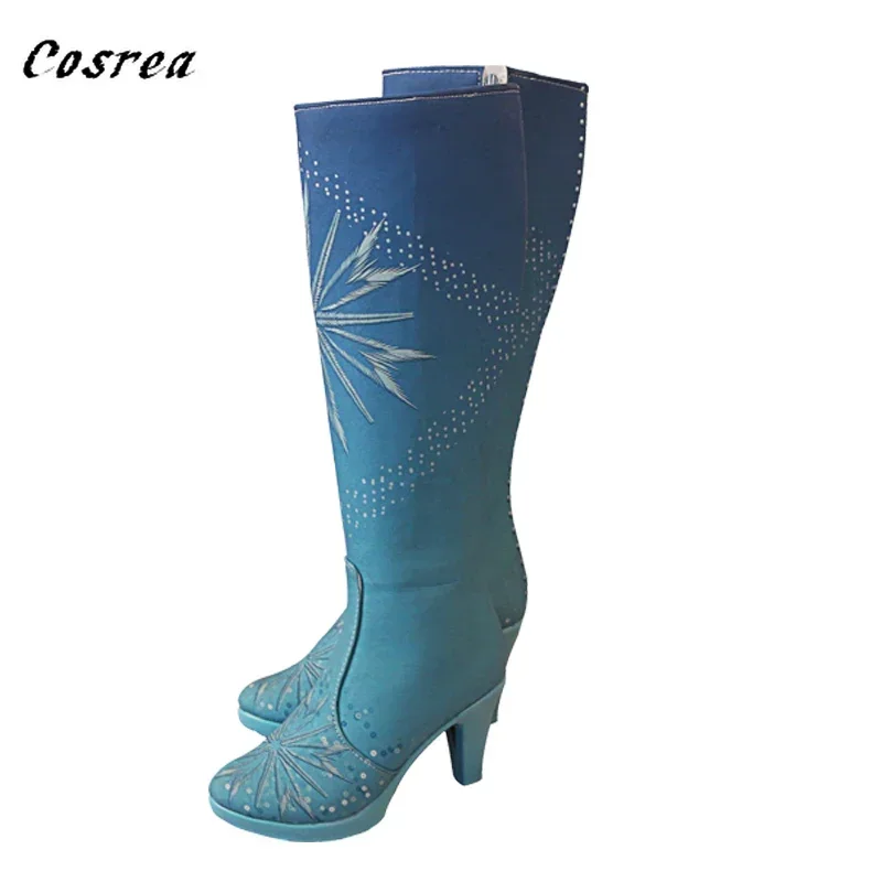 Scarpe da regina Costume da principessa Scarpe da ghiaccio Inverno Ragazze Natale Neve Cosplay Stivali con tacco alto al ginocchio
