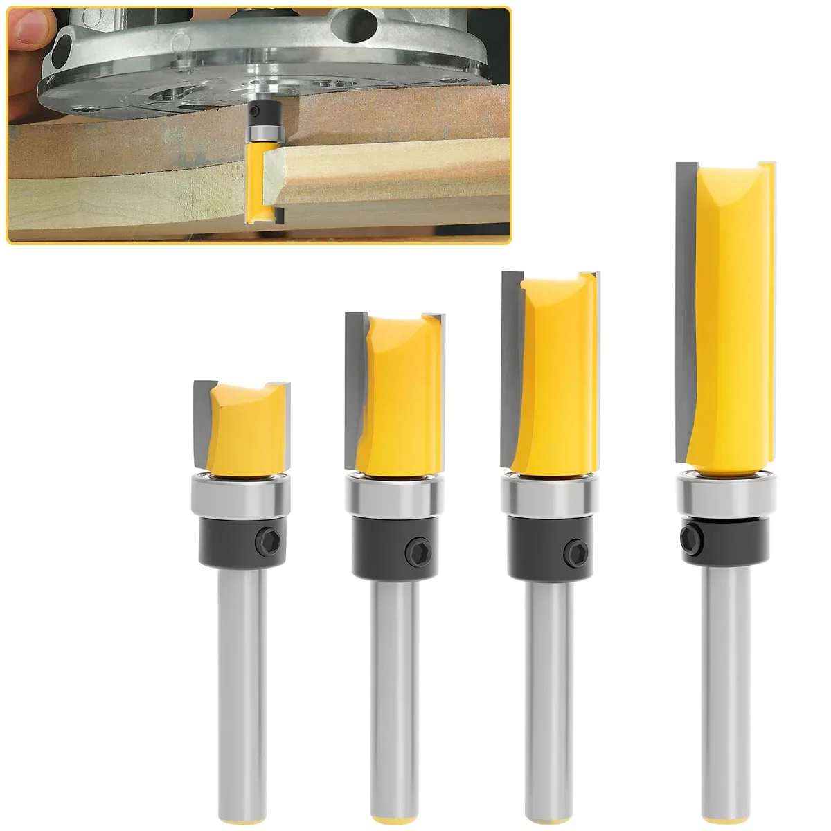 

4Pcs Pattern Bit Flush Trim Bit Straight Bit Carbide Bearing Woodworking Precision Cutting Grooving Milling Cutter Tool