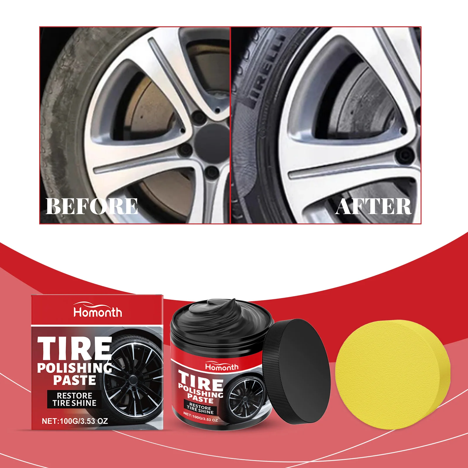 Tire Polish - Car Tire Restoration, Maintenance, Crack Prevention, Portable Care, Deep Conditioning and High-Gloss Finish
