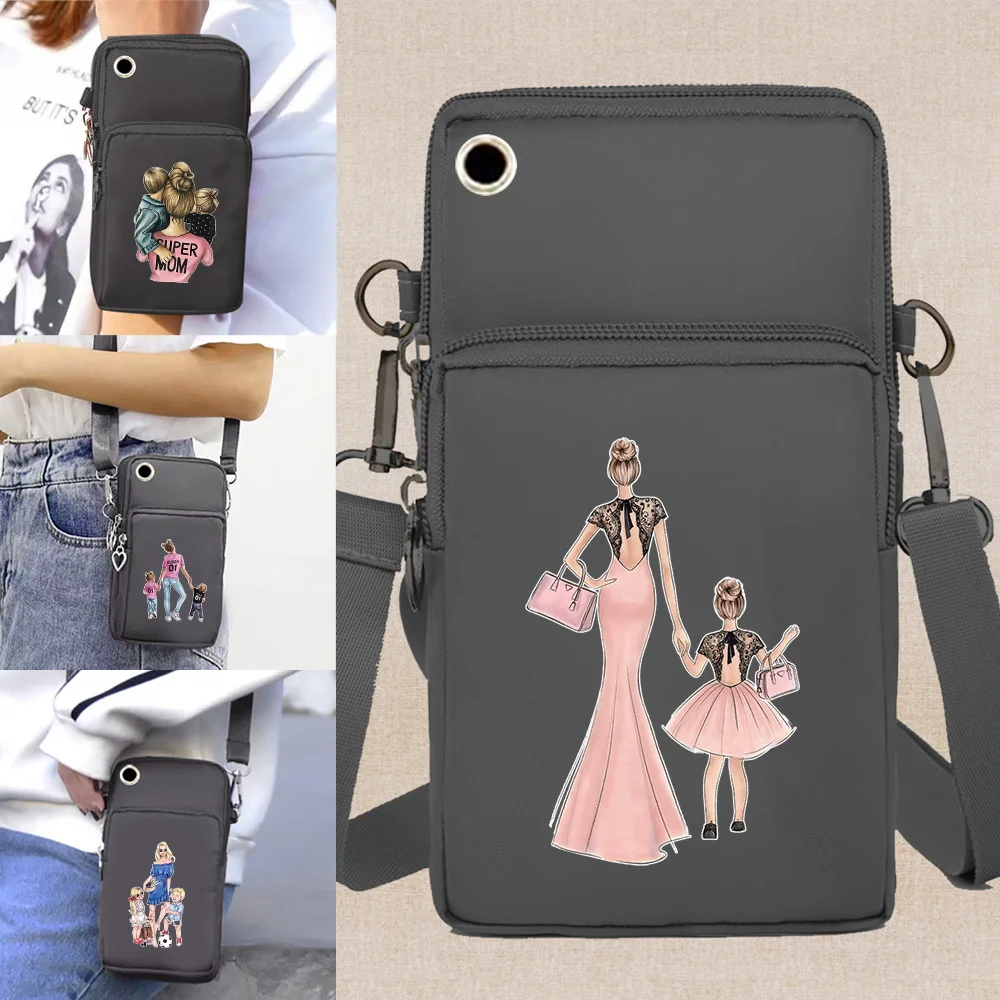 Mobile Phone Bag Women Shoulder Bags Coin Purse Mom Print Arm Pack for Apple/Huawei/Samsung Waterproof Cell Phone Storage Packet