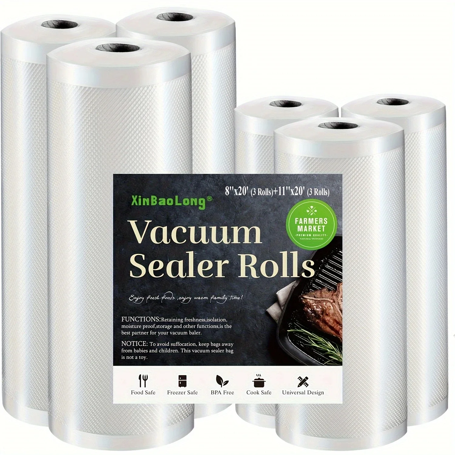 4/6/8pcs combination pack, 20 foot large roll vacuum sealed bag, free of bisphenol A, suitable for kitchen and dining rooms