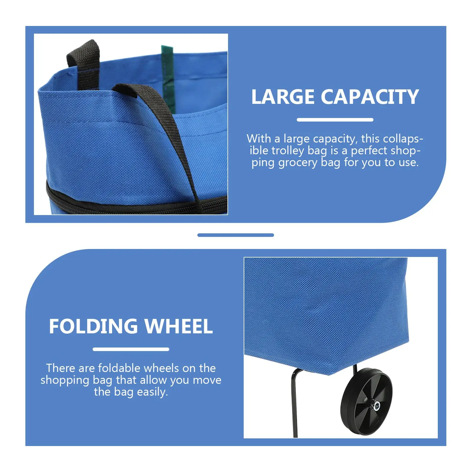 

Collapsible Trolley Bag Large Capacity Foldable Grocery Shopping Bag Wheels Storage Solution Laundry Cart