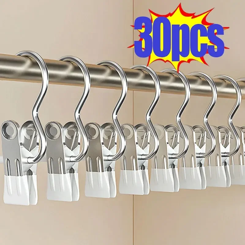 

Stainless Steel Clothespins Laundry Clothes Pegs with Hook Pants Hanger Portable Hanging Clothes Clips Closet Clothes Organizer