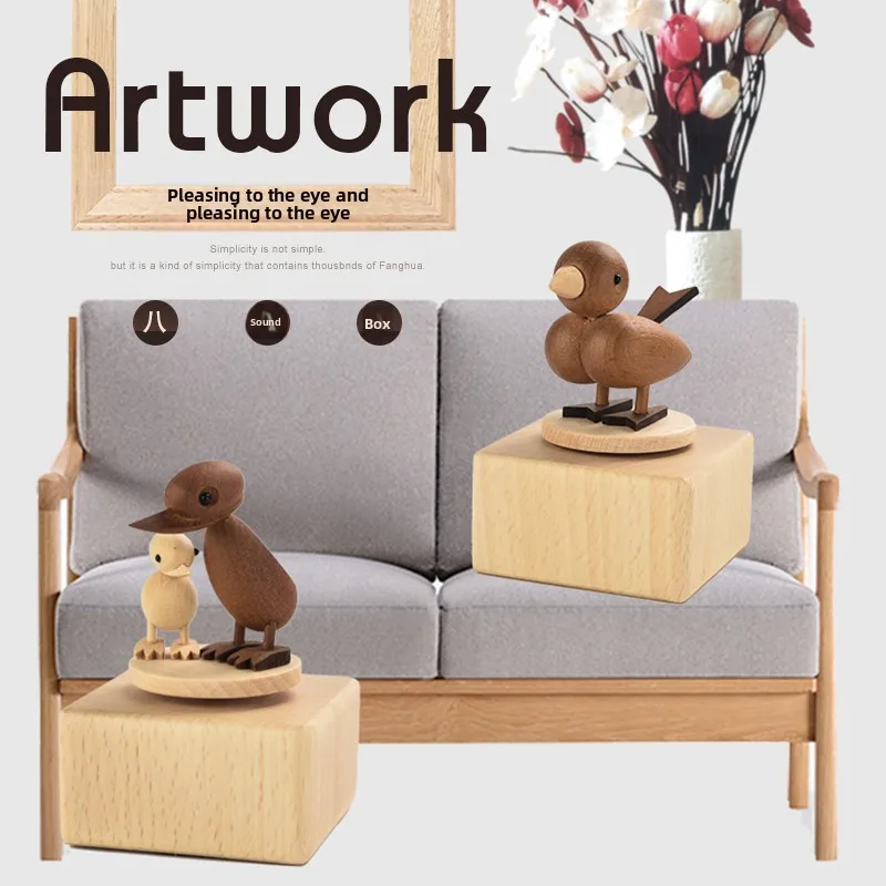 Rotating Animal Wooden Music Box, Hand Crank Musical Toy, Cute Craft Ornament, For Home Table Decor, Birthday And Holiday Gift