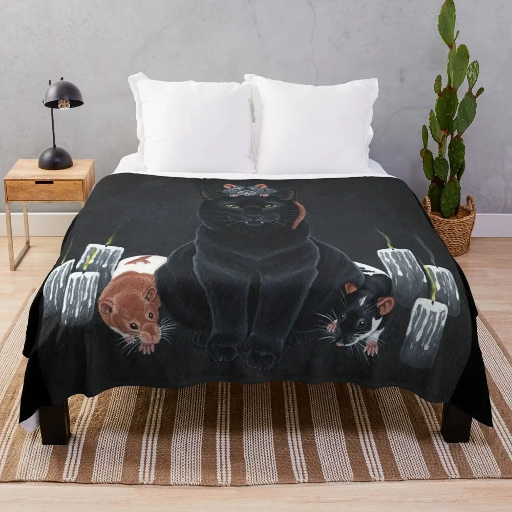 

Black Cat and Fancy Rats Throw Blanket Bed Fashionable christmas gifts Blankets