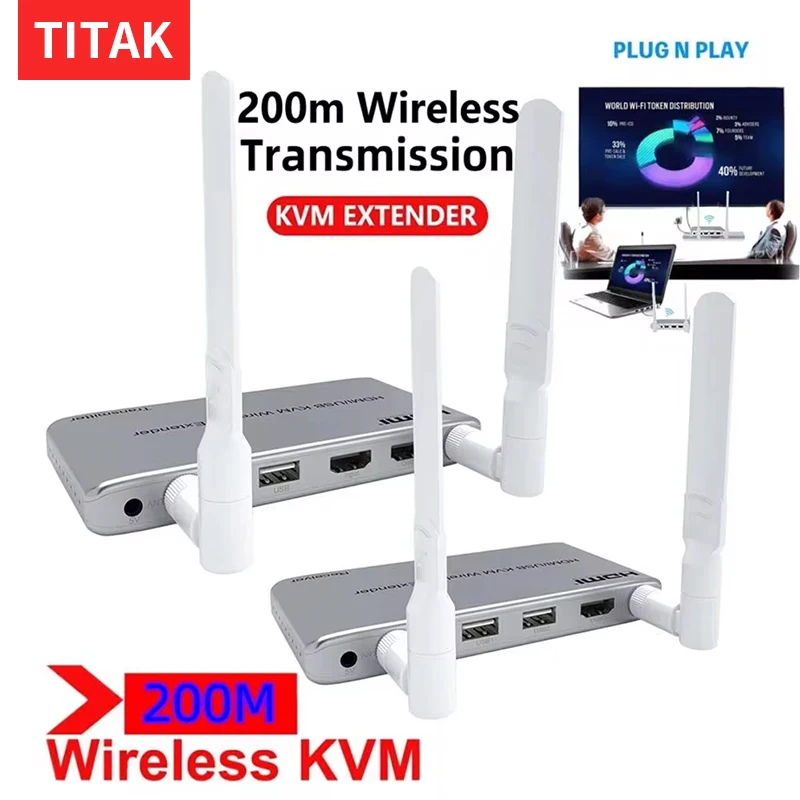 5G HDMI Wireless Video Audio Transmitter and Receiver kit 1080P 60Hz 200M HDMI KVM Extender With USB for TV Keyboard Mouse PC