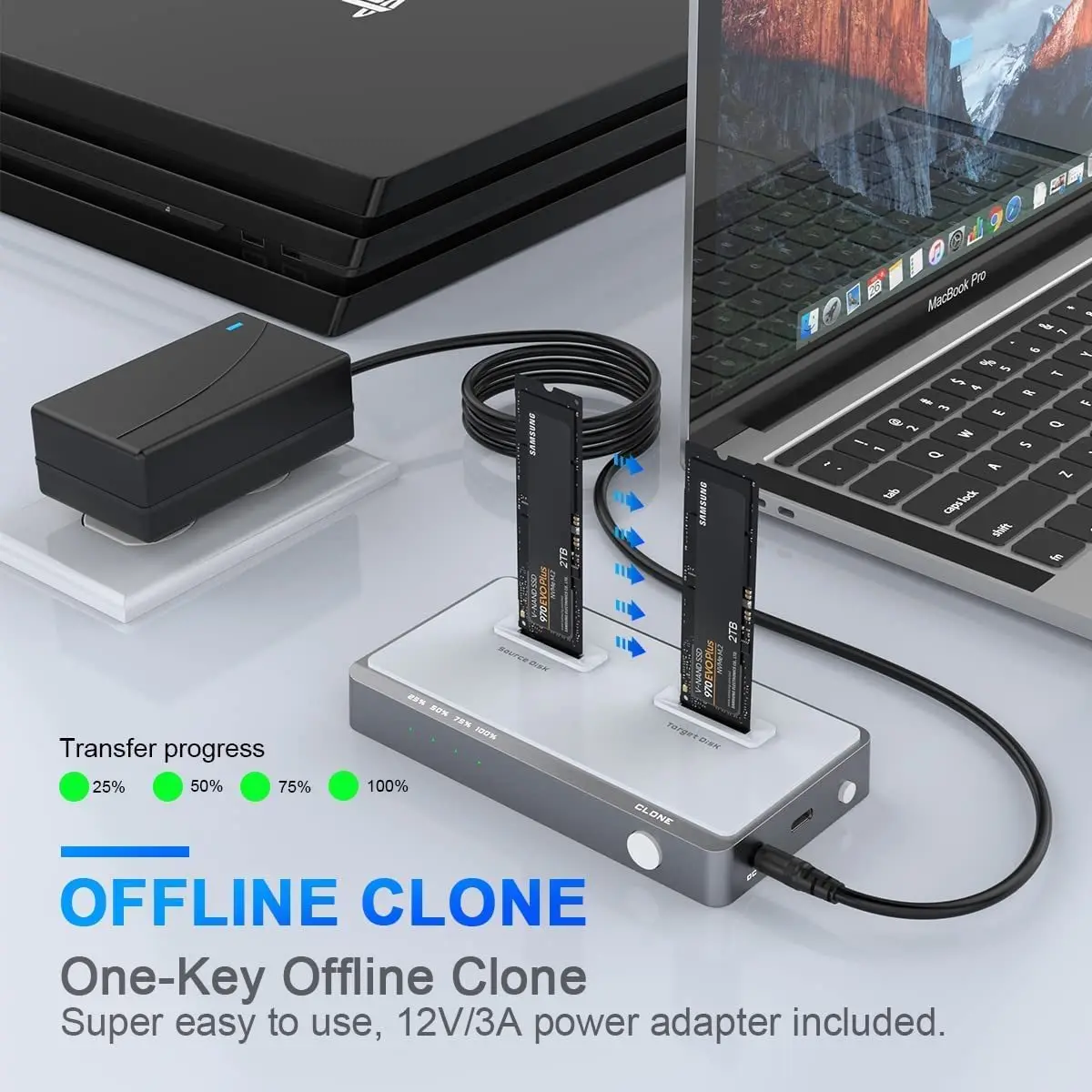 Imagem -03 - Dual-bay Nvme Docking Station sem Ferramentas Clone Offline Duplicador para m2 Ssd m Key Ssd Suporte para Gabinete de Disco Rígido Externo M.2