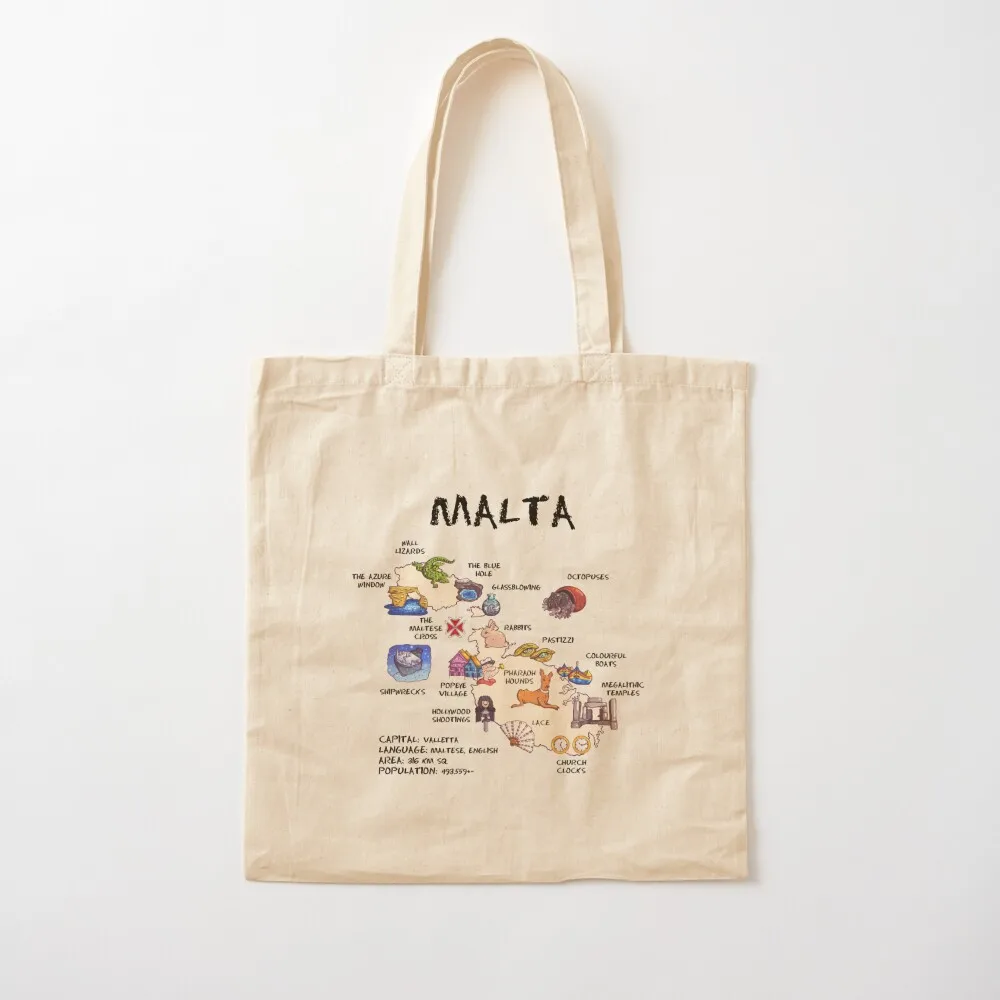 Malta - illustrated map Tote Bag Shopper handbag canvas shopping bag