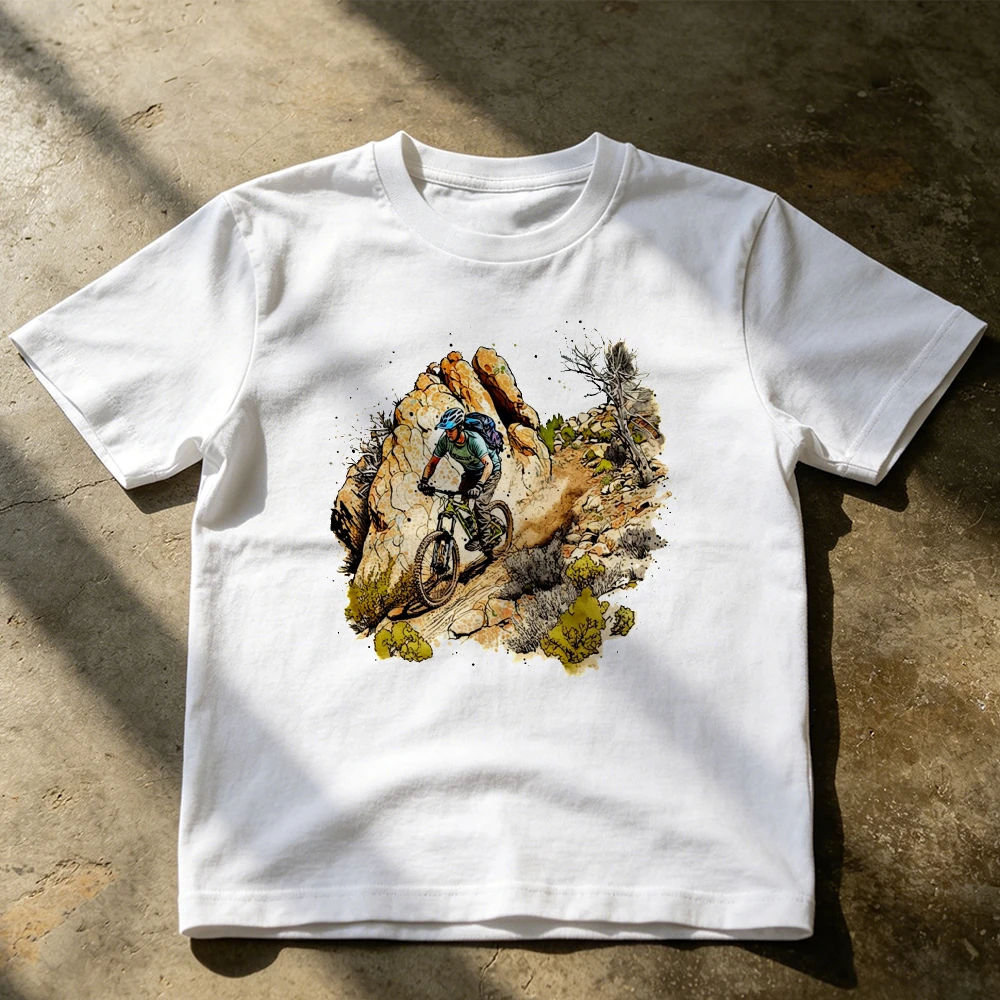 Extreme Downhill Mountain Biking Trail Nature Graphic Men Adventure Sport T Shirt Dirt Bike Rider Tee Outdoor Activity Clothes