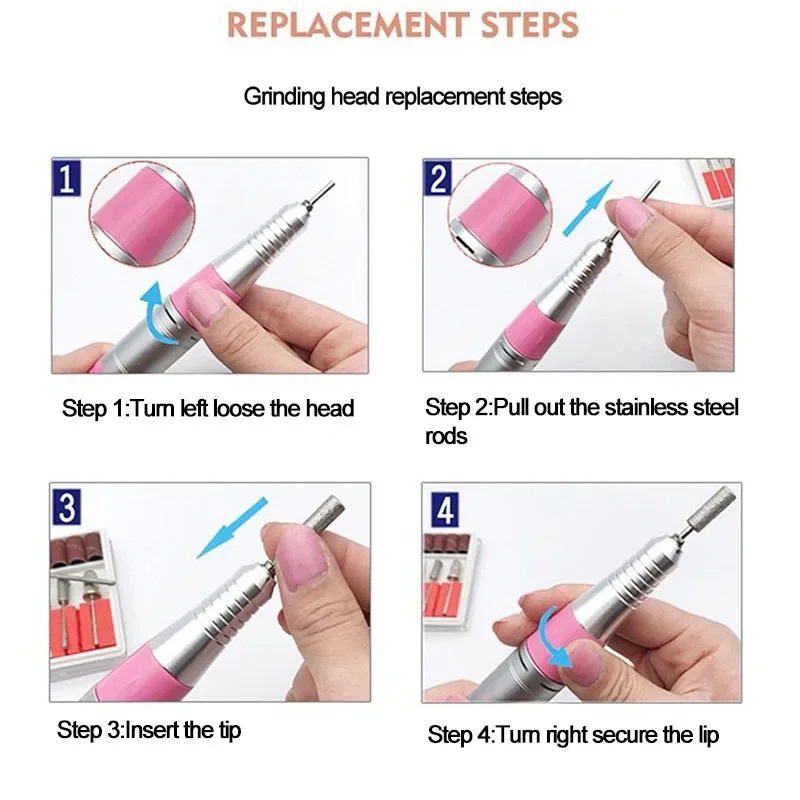 NEW Professional Electric Nail Drill Handle 35000RPM Nail Art Drill Handpiece File Polish Grind Machine Manicure Drill Accessory