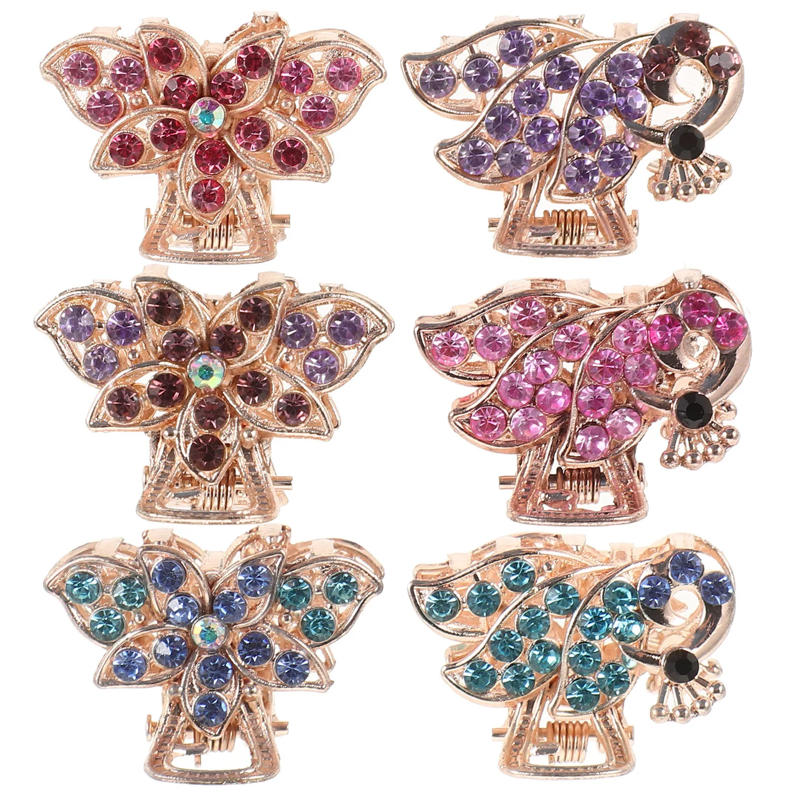 

6Pcs Rhinestone Crystal Claw Clips Metal Small Jaw Hair Clips for Women Bow Heart Design Hair Accessories Chunky Barrettes