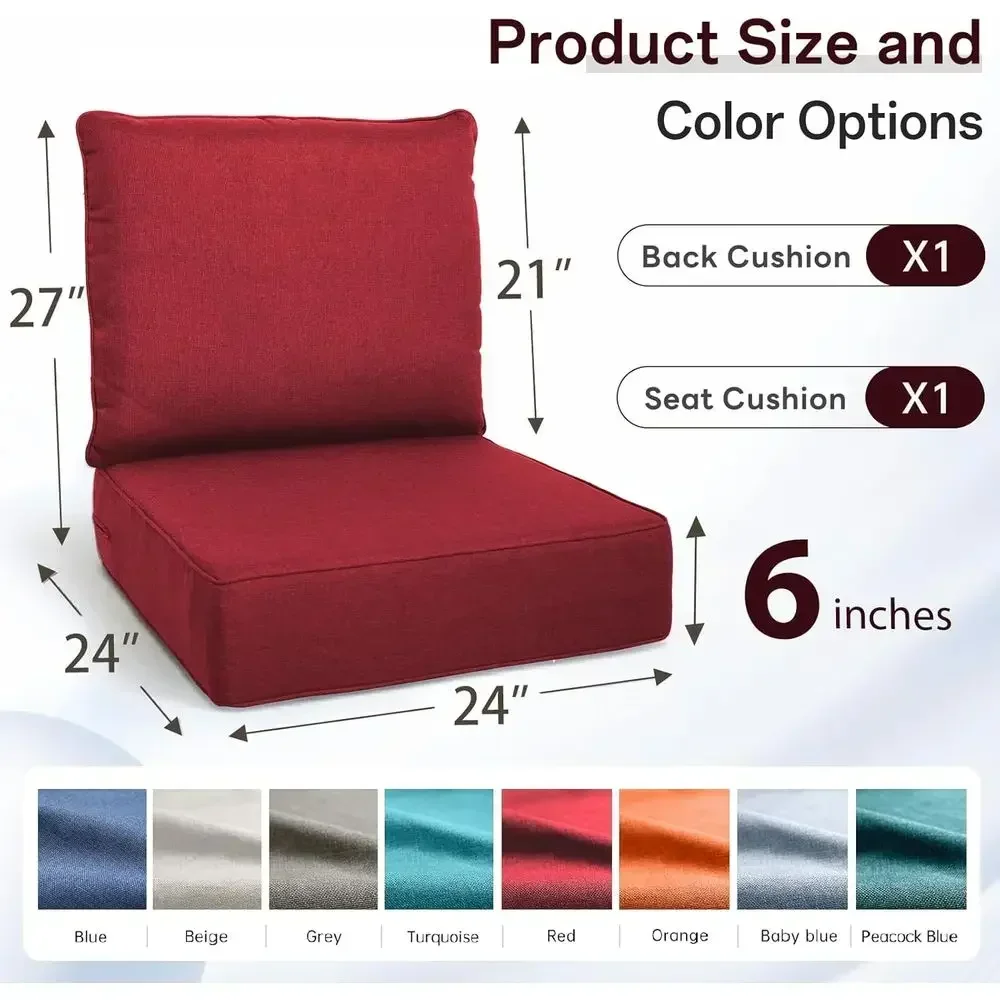 Outdoor Seat Cushion Set - 4 x 24 Square Cushions, Water-Resistant Covers, Patio Furniture Chairs