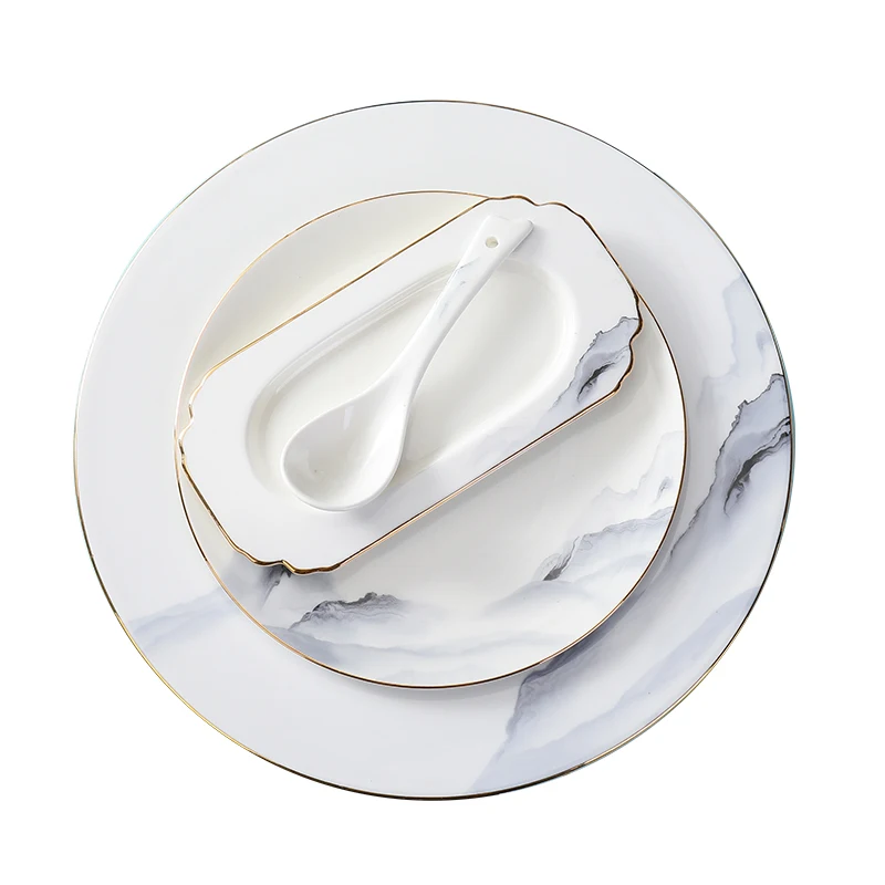 Bone China Louça Set para Hotel e Restaurante, Cerâmica, Oriental, Rima Antiga, Pratos de Jantar, Louça