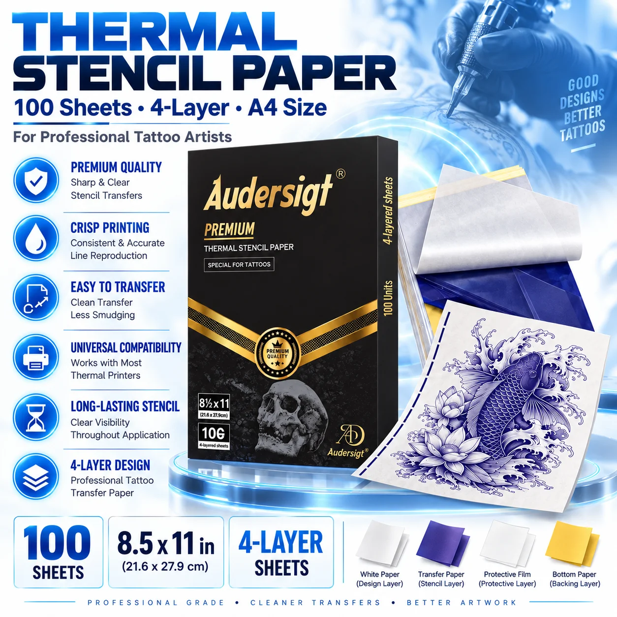 Audersigt A4 Tattoo Transfer Paper Thermal Stencil Copy Paper for Tattoo Printer Machine Professional Supplies