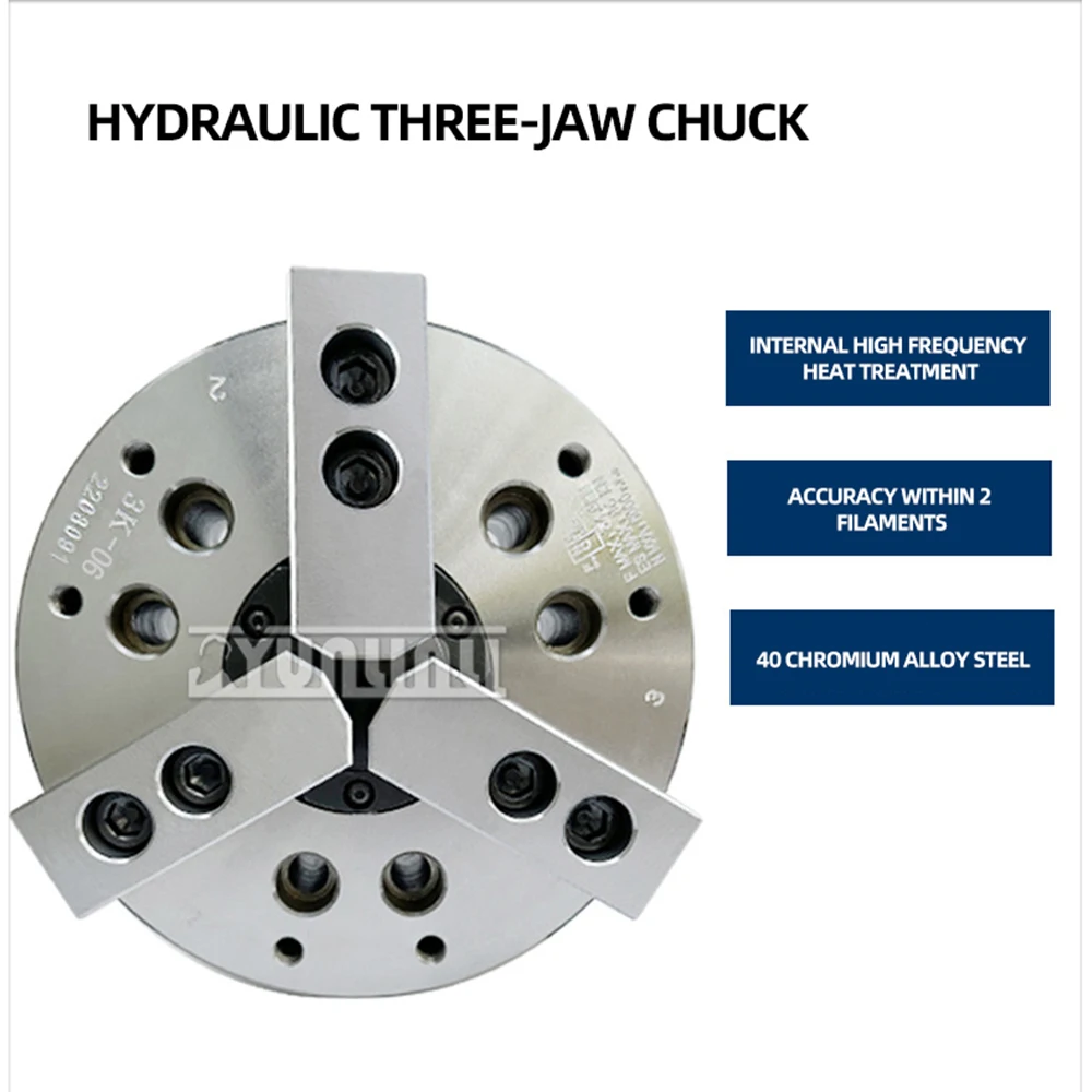 3 Claws Medium Hollow Solid Hydraulic Chuck With Flange 5/6inch High Speed Steel Hydraulic Hollow Chuck