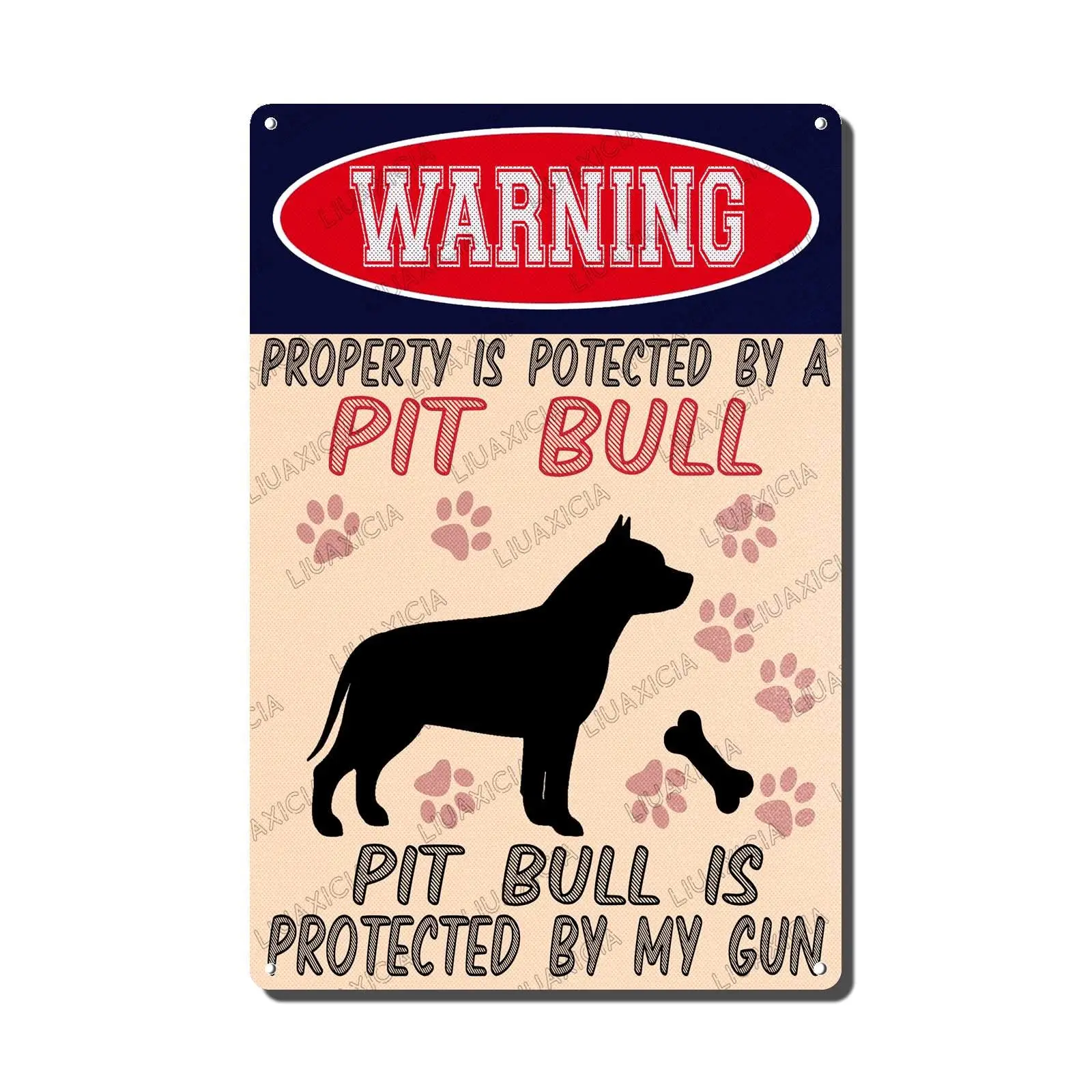 

Rustic Metal Decor Vintage Warning Property Is Potected By A Pit Bull Is Protected By My Gun Bar Decorations Vintage Sign for Ho