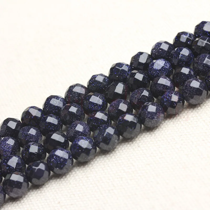 Blue sand stone 64 faceted loose beads work in progress jewelry 