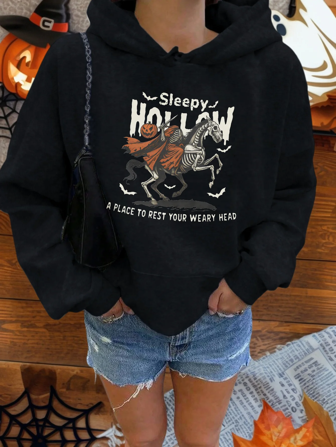 

Осенне-зимняя коллекция женской толстовки с капюшоном Sleepy Hollow имеет модный универсальный узор рыцаря с черепом.